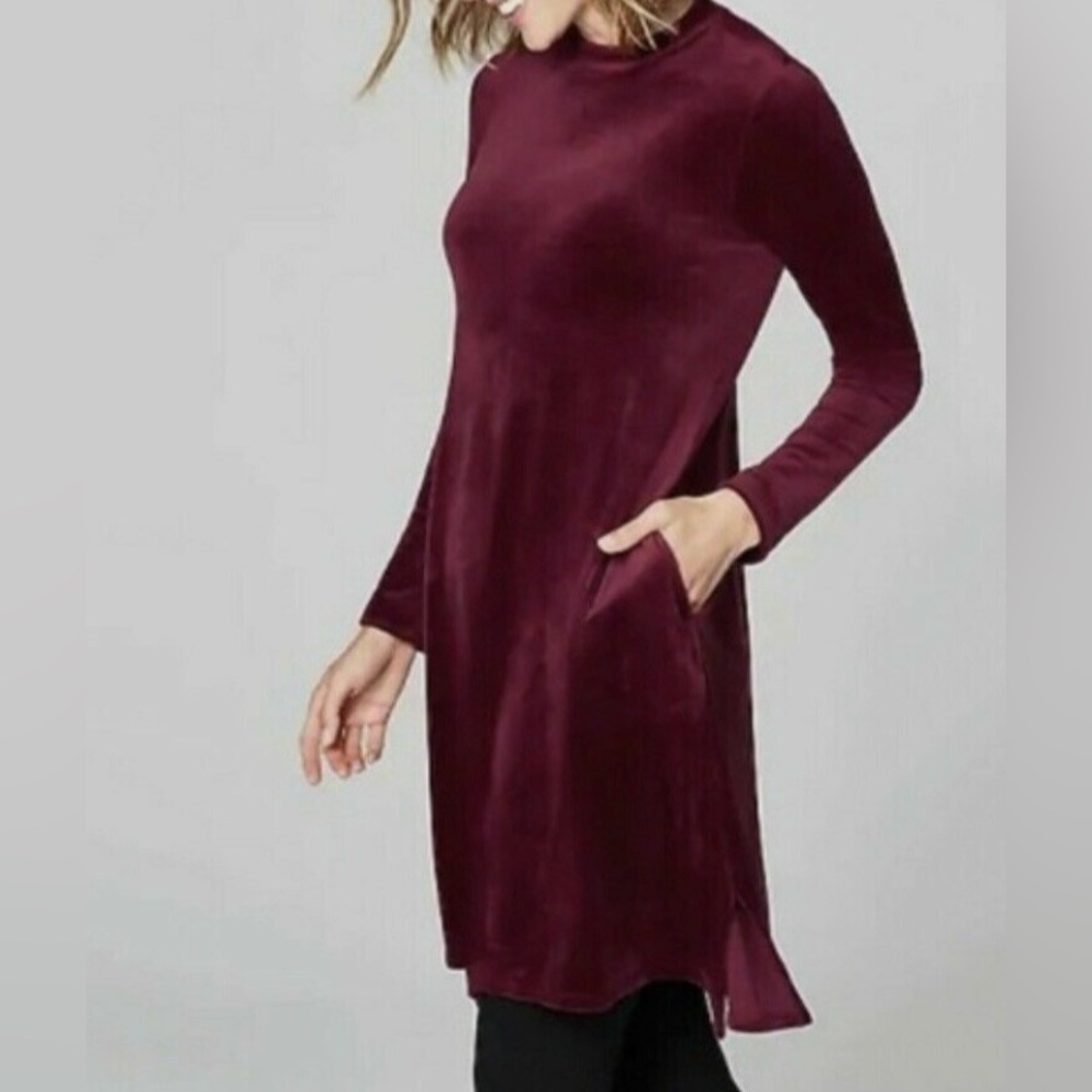 J. Jill Pure Jill Velour Dipped Hem Shift Dress in Bordeaux NWT Sz Small Holiday